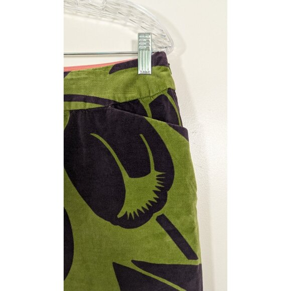 Boden Velvet Skirt Size 10L Green Blue Tropical Floral Mod Boho Pockets - Picture 2 of 8